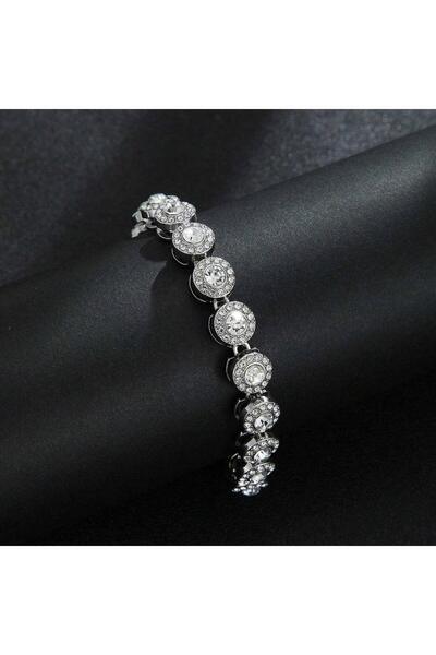 Pursehuit Brățară de tenis de lux, culoare argintie, cu pietre, Chelsea C9