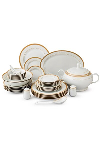 ORIAN 45-Piece Finely Patterned Porcelain Dinner Set for 6 People, Gold