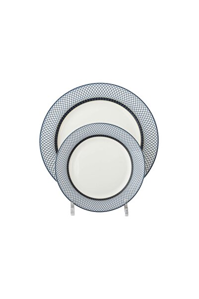 ORIAN Luxury 40-Piece Porcelain Dinner Set, Blue Stripe, for 6 People