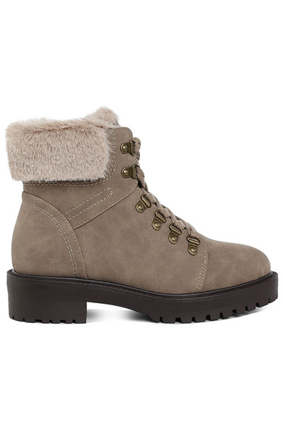 london Rag Women Faux Fur Collar Ankle Boots in Taupe