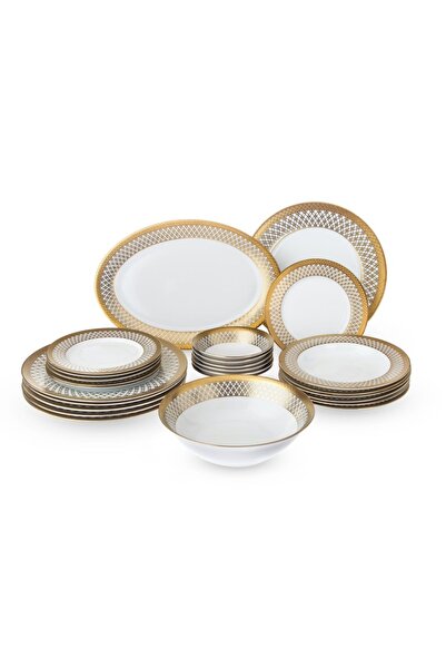 ORIAN 26-piece gold porcelain dining set