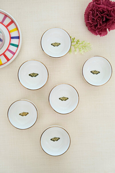 tabakevi Tabak Evi Porcelain Natura Butterfly Gold Gilded Stacked Bowl 6X2Cm 30Cc 6 Li