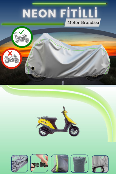 Cemku Shine حقيبة خلفية رمادية اللون ومتوافقة مع قماش نيون فايتي أبريليا أميكو 50 المتوافق مع الدراجات النارية