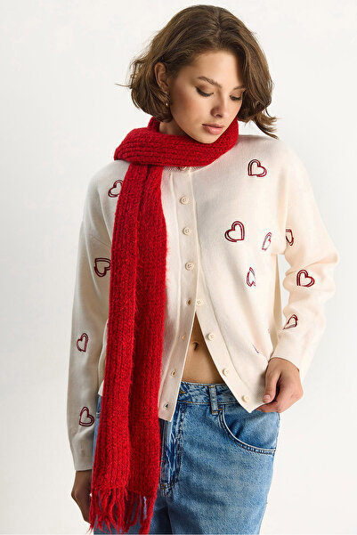 Bianco Lucci Women's Heart Embroidered Crew Neck Knitwear Cardigan Th251036 60283547