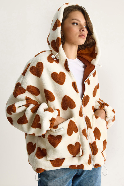 Bianco Lucci Women's Heart Hooded Oversize Plush Coat Ri00001 60283537