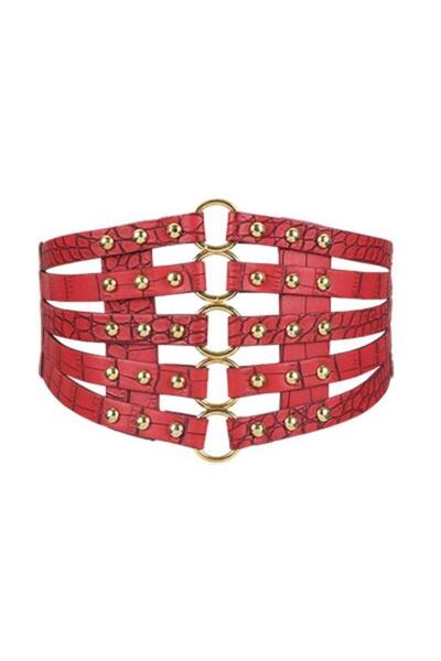 Pursehuit Corset belt, red, made of -leather, elastic, Clarina C1