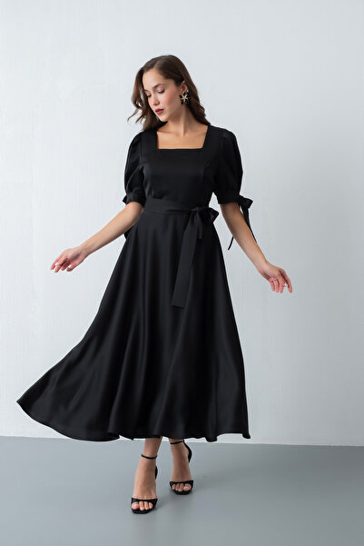 Lafaba Kadın Siyah Fiyonk Detay Midi Elbise