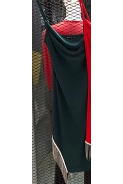 Bak Moda Μακρύ πράσινο φόρεμα με λουράκι με λεπτομέρεια αλυσίδας