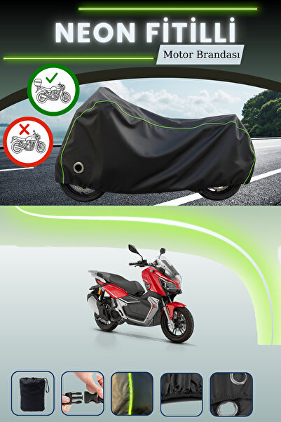 Cemku Shine Siyah Arka Çanta ve Kilit Uyumlu Neon Fitilli RKS Reale 125 Uyumlu Motor Brandası