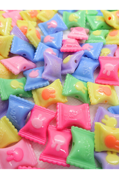 Boncuk Abla 12 Adet Şeker Akrilik Figür Charm Boncuk Renkli Plastik Boncuk