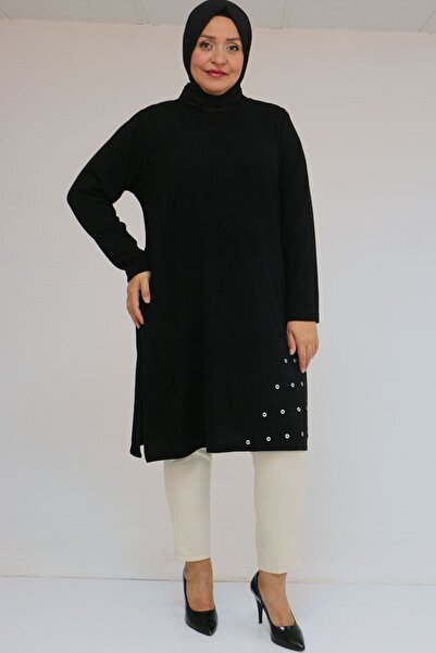 Eslina 58110 Plus Size Mir Tunic with Bird's Eye Detail on the Side Seam - Black