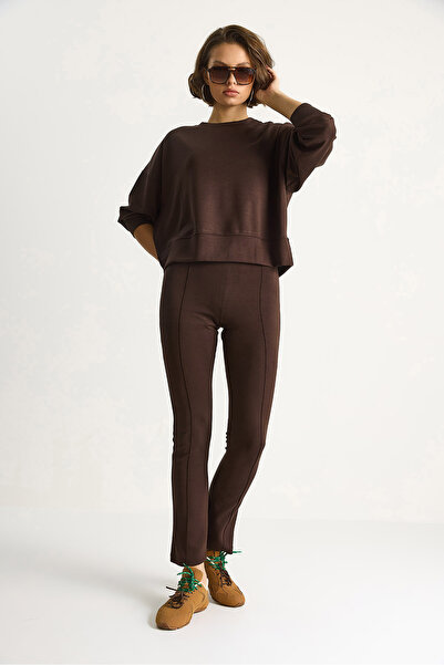 Bianco Lucci Women's Soft Textured Crew Neck Oversize Sweat Pants Viscose Diving Suit 6819 60283531