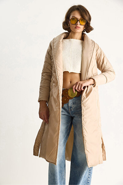 Bianco Lucci Γυναικείο παλτό με καπιτονέ γιακά με ζώνη 60283538