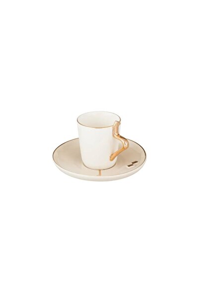 ORIAN Authentic Turkish coffee set, white, light beige and gold porcelain, for 6 people