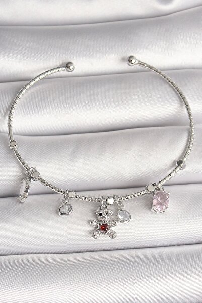 Skygo النحاس الفضة اللون استرخى الزركون حجر تيدي بير الشكل الحجر الأحمر التفا...