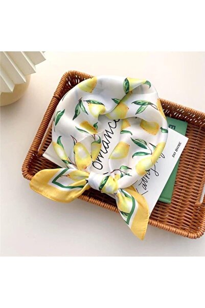 Pursehuit Eșarfă pătrată galbenă cu imprimeu de lămâie, stil italian, Savina C1