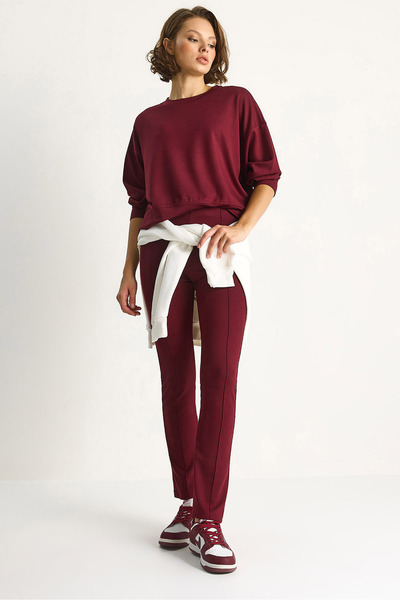 Bianco Lucci Women's Soft Textured Crew Neck Oversize Sweat Pants Viscose Diving Suit 6819 60283531