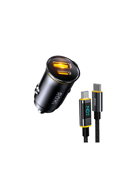Aohi Superauto 2 Portlu PD 65W Araç İçi Şarjı, 140W LED Ekranlı Naylon Örgülü...
