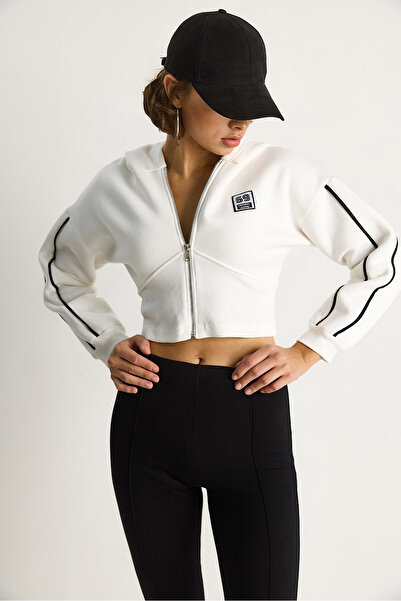 Bianco Lucci Women's Hooded Zippered Corset Detailed Cropped Cardigan 6867 60283525