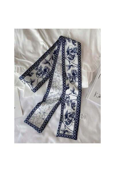 Pursehuit Navy blue scarf, with floral print, Seda C1