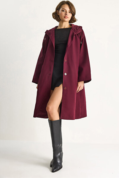 Bianco Lucci Women's Hooded Lined Pocket Detailed Mid-Length Seasonal Trench Coat 7024 60283546