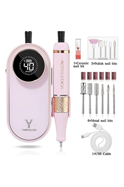 choice2 Pink YOKEFELLOW 40000RPM Rechargeable Nail Drill Machine With HD Display Upgrade Electric Nail File