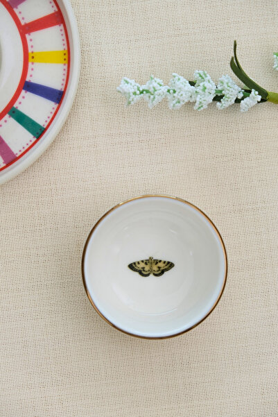 tabakevi Tabak Evi Porcelain Natura Butterfly Gold Gilded Stacked Bowl 6X2Cm 30Cc Single