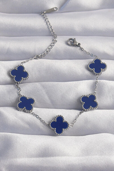 Skygo 316L Steel Silver Color Blue Enamel Clover Bracelet