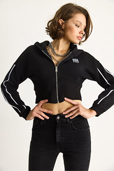 Bianco Lucci Women's Hooded Zippered Corset Detailed Cropped Cardigan 6867 60283525