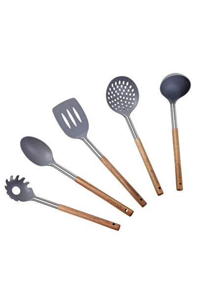 KASSEL KS 93571 kitchen utensils, 5 pieces, Acacia handles, Brown/gray
