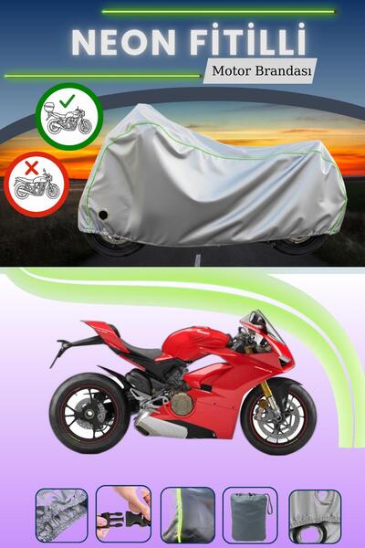 Cemku Shine حقيبة خلفية رمادية نيون قماش مجدّل ومظلة متوافقة مع الدراجة النار...