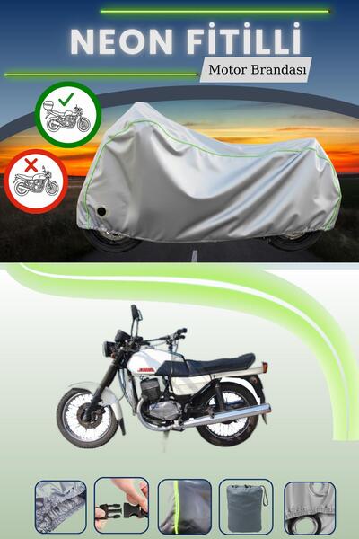 Cemku Shine حقيبة خلفية رمادية اللون ومتوافقة مع قماش نيون فايتي جاوا 350 توين سبورت المتوافق مع الدراجات النارية