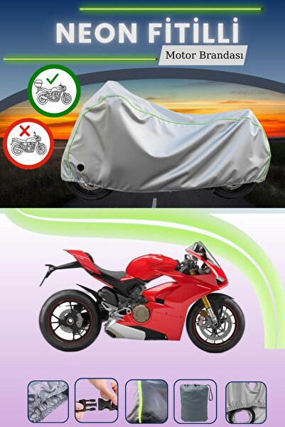 Cemku Shine حقيبة خلفية رمادية نيون قماش مجدّل وغطاء محرك متوافق مع دوكاتي با...