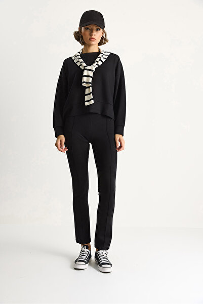 Bianco Lucci Γυναικείο παντελόνι με μαλακή υφή με λαιμόκοψη Oversize Sweat Pants Viscose Diving Suit 6819 60283531