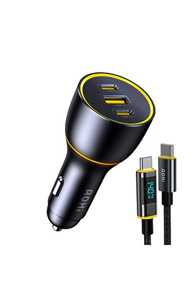 Aohi Araç İçi 3 Portlu 170W Şarj Cihazı, 140W LED Ekranlı Naylon Örgülü Süper...