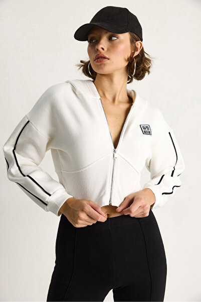 Bianco Lucci Women's Hooded Zippered Corset Detailed Cropped Cardigan 6867 60283525