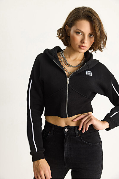 Bianco Lucci Women's Hooded Zippered Corset Detailed Cropped Cardigan 6867 60283525