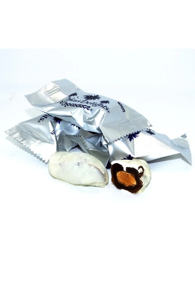CHOCODATE Dates Stuffed with Almonds and Covered in White Chocolate –