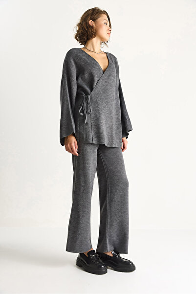 Bianco Lucci Women's Double Breasted Knitwear Blouse & High Waist Pants Set N7206 60283545