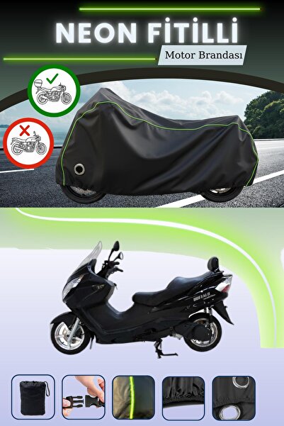 Cemku Shine Black Rear Bag and Lock Compatible Neon Corded Mondial 250 Buffalo Compatible Motorcycle Tarpaulin