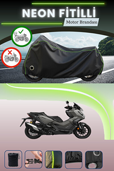 Cemku Shine Siyah Arka Çanta ve Kilit Uyumlu Neon Fitilli Honda Adv 350 Uyumlu Motor Brandası