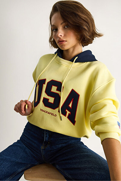 Bianco Lucci Women's Usa Embroidered Hooded Casual Sweatshirt 10010 60283527