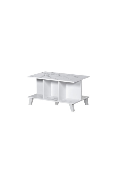 BAITY Two-tier Coffee Table with Malaysian Wood Shelves - White Marble