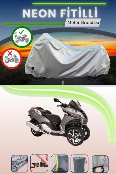 Cemku Shine حقيبة خلفية رمادية اللون ومتوافقة مع قماش نيون متوافق مع دراجة نارية بيجو متروبوليس إس دبليو 400