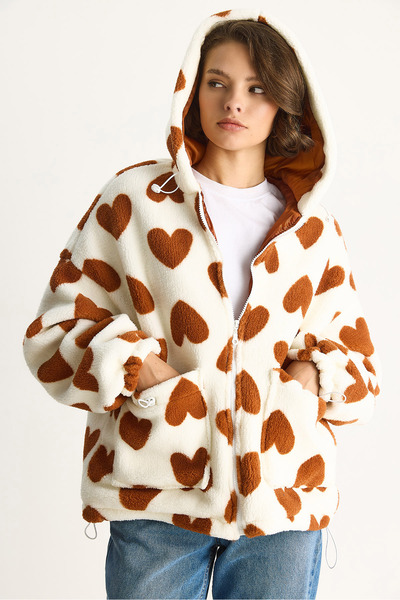 Bianco Lucci Women's Heart Hooded Oversize Plush Coat Ri00001 60283537
