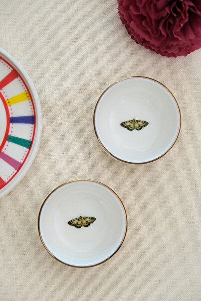 tabakevi Tabak Evi Porcelain Natura Butterfly Gold Gilded Stacked Bowl 6X2Cm 30Cc 2 Pieces