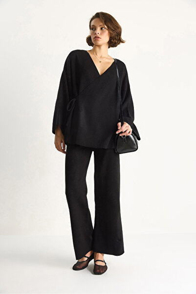 Bianco Lucci Women's Double Breasted Knitwear Blouse & High Waist Pants Set N7206 60283545