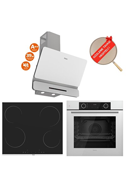 Ferre FryArt Volino Vitroseramik Elektrikli Sessiz Beyaz Ankastre Set (D081 -SA + Ms261 + XE63CB )