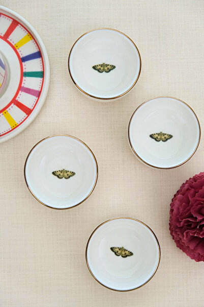 tabakevi Tabak Evi Porcelain Natura Butterfly Gold Gilded Stacked Bowl 6X2Cm 30Cc 4 Pieces