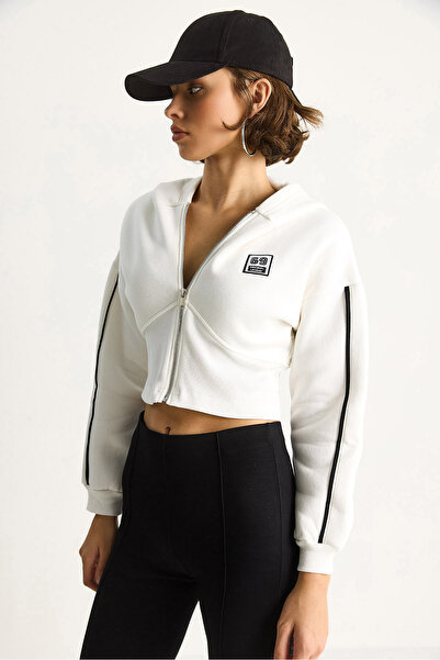 Bianco Lucci Women's Hooded Zippered Corset Detailed Cropped Cardigan 6867 60283525